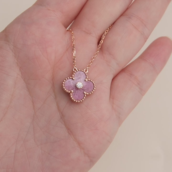 Preloved VCA Vintage Alhambra Rhodonite Diamond 2021 Holiday Pendant