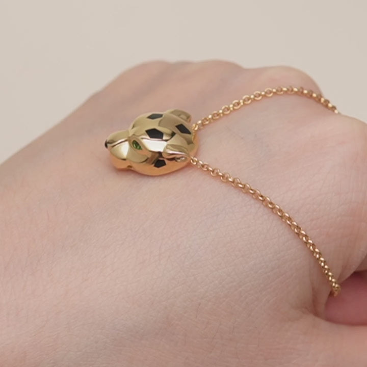 Preloved Cartier Panthère Pendant Necklace Tsavorite Onyx 18K Yellow Gold