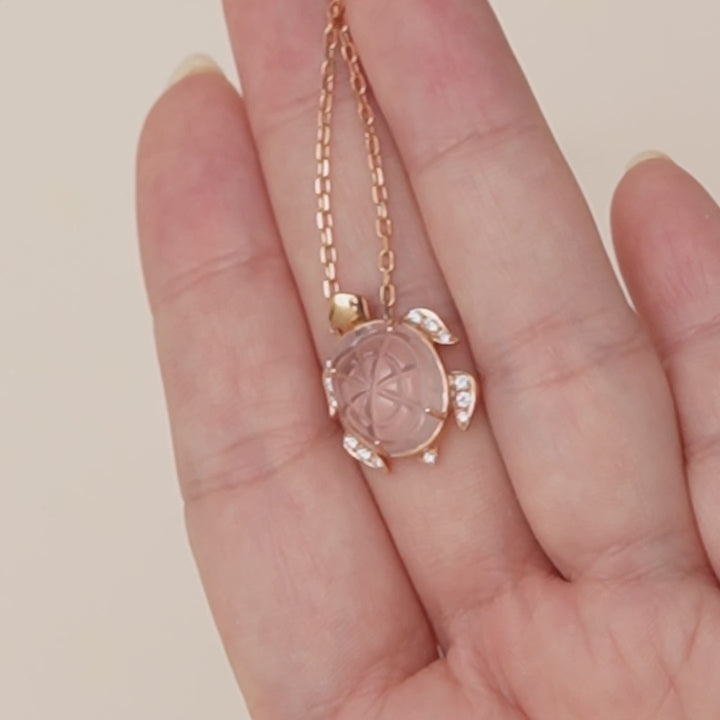 Boucheron Turtle Rose Quartz Diamond 18K Rose Gold Pendant Necklace