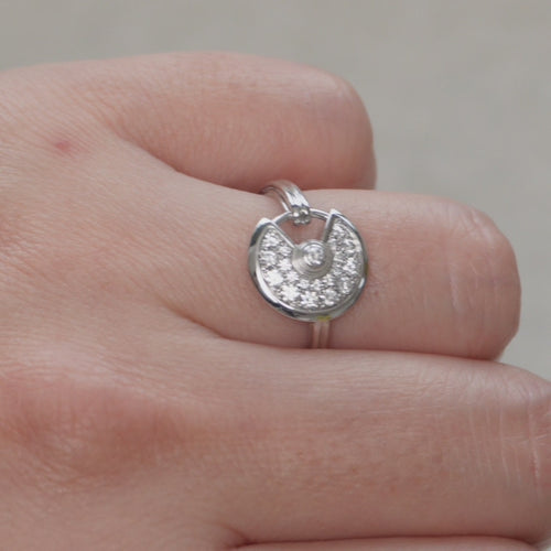 Cartier Amulette de Cartier Diamond 18K White Gold SM Ring Size 53