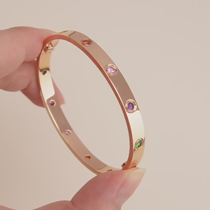 Preloved Cartier Rainbow Multi Gem 18K Gold Love Bracelet Size 17