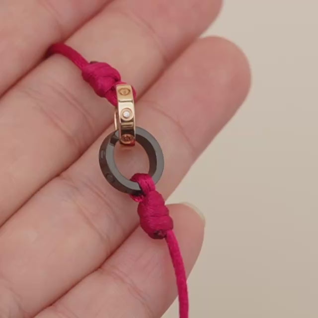 Second Hand Authentic Cartier Love Cord Bracelet Diamond Sèvres Porcelain 18k Rose Gold