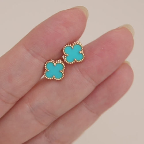 Preowned Van Cleef & Arpels Sweet Alhambra Turquoise 18K Yellow Gold Earrings