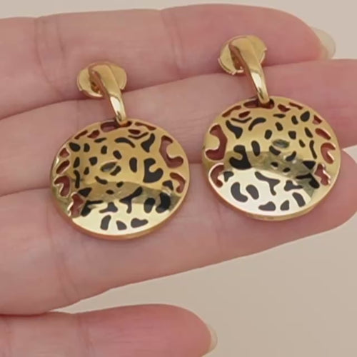 Second Hand Authentic Cartier Panthère Earrings Tsavorite Black Enamel 18K Yellow Gold