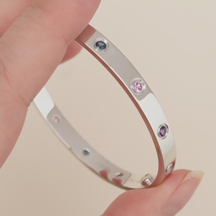 Preloved Cartier Love Rainbow Multi-gem 18K White Gold Bracelet Size 17
