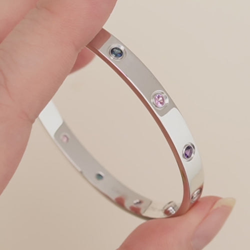 Preloved Cartier Love Rainbow Multi-gem 18K White Gold Bracelet Size 17