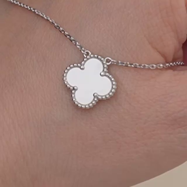 Second Hand Authentic Van Cleef & Arpels Vintage Alhambra Pendant Mother of Pearl in 18K White Gold