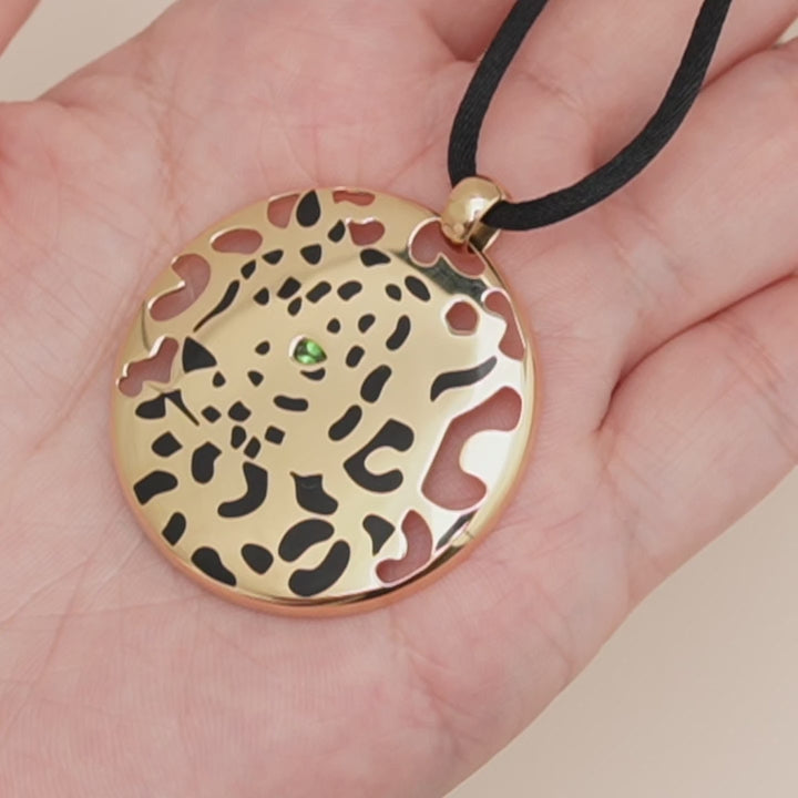 Cartier Panthère Enamel Tsavorite 18K Yellow Gold Cord Pendant Necklace