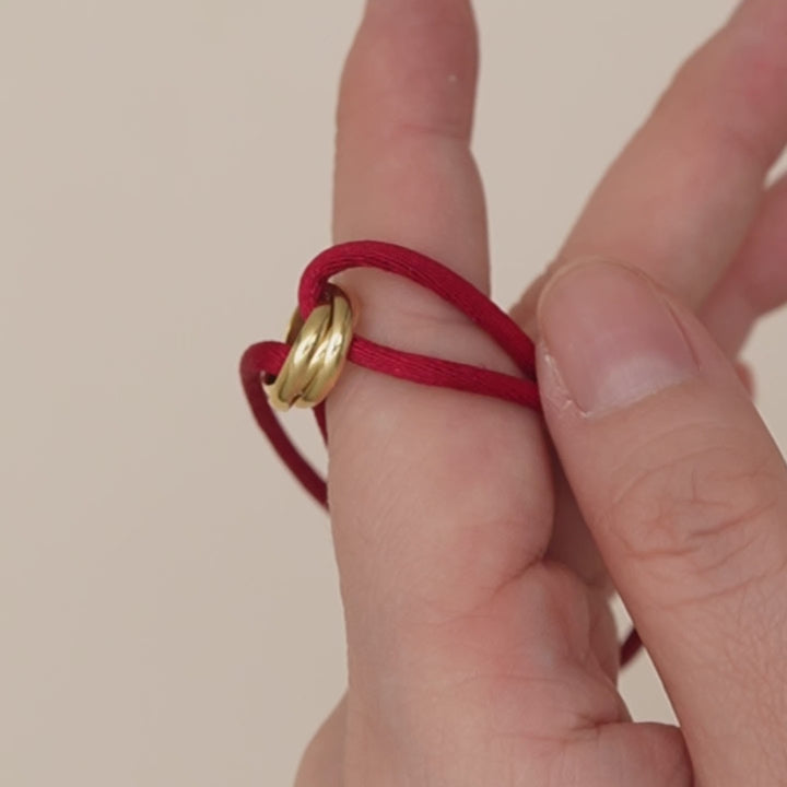 Preloved Authentic Full Set Cartier Trinity Red Silk Cord Bracelet 18K yellow Gold