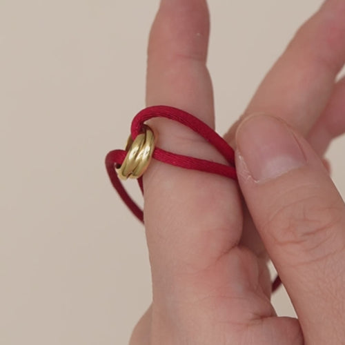 Preloved Authentic Full Set Cartier Trinity Red Silk Cord Bracelet 18K yellow Gold