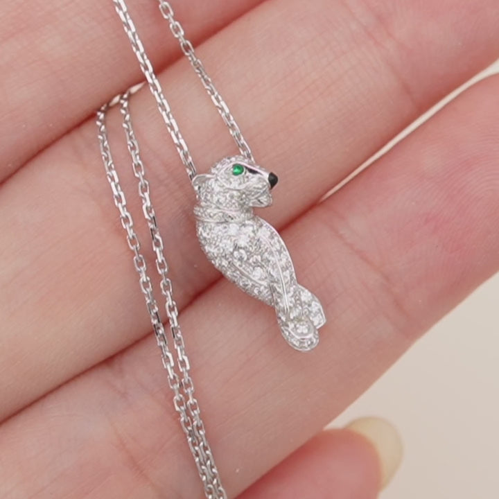 Preloved Cartier Panthère Tsavorite Onyx 18K White Gold Pendant Necklace