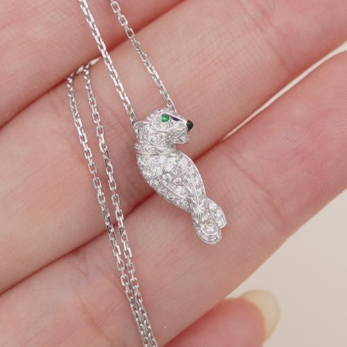 Preloved Cartier Panthère Tsavorite Onyx 18K White Gold Pendant Necklace