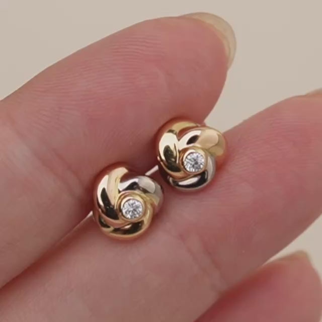 Second Hand Authentic Cartier Baby Trinity Diamond Earrings 18K Tri-Colour Gold