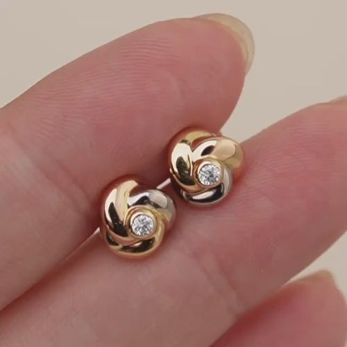 Second Hand Authentic Cartier Baby Trinity Diamond Earrings 18K Tri-Colour Gold