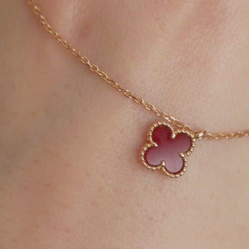 Second Hand Van Cleef & Arpels Sweet Alhambra Carnelian 18K Rose Gold Pendant Necklace