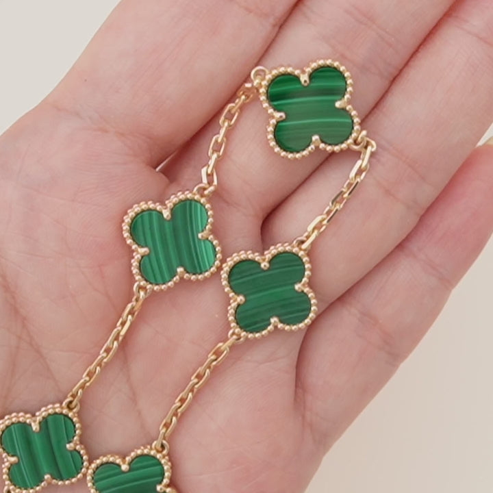 Preloved VCA Vintage Alhambra 5 Motif Malachite 18K Yellow Gold Bracelet