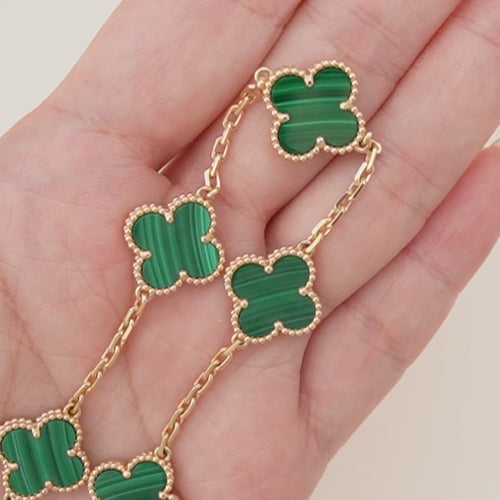 Preloved VCA Vintage Alhambra 5 Motif Malachite 18K Yellow Gold Bracelet