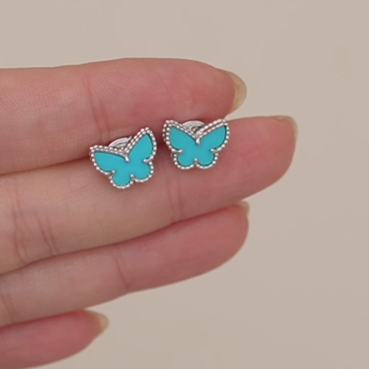 Preloved Authentic VCA Sweet Alhambra Butterfly Turquoise 18K White Gold Earrings