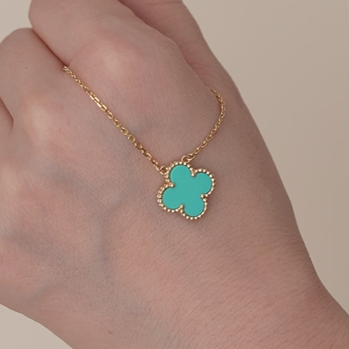 Second Hand Van Cleef & Arpels Vintage Alhambra Turquoise 18K Yellow Gold Pendant Necklace