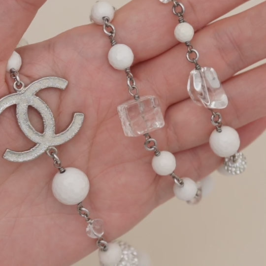 Second Hand Authentic Chanel CC Crystal Pearl & Cube Long Necklace