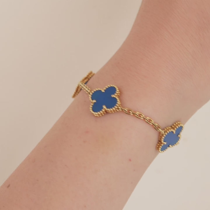 Van Cleef & Arpels Vintage Alhambra Blue Agate 18K Yellow Gold Bracelet