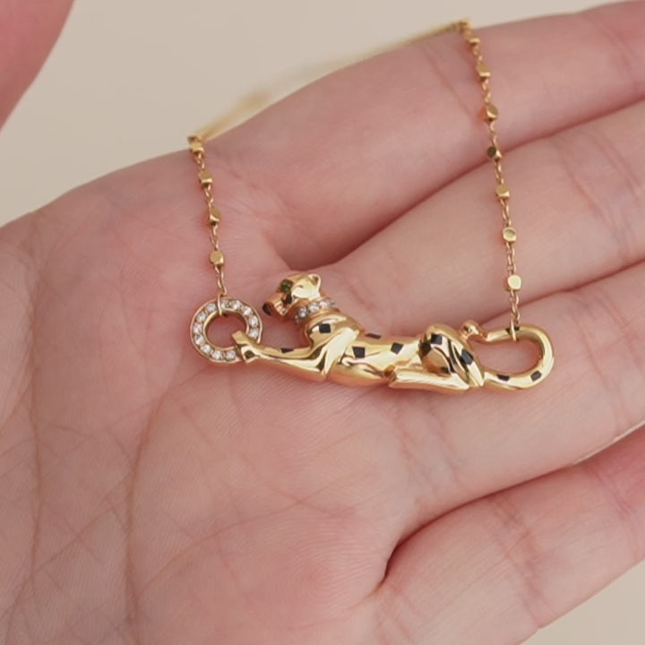 Used Cartier Panthère de Cartier Diamond Garnet Onyx 18K Rose Gold Necklace