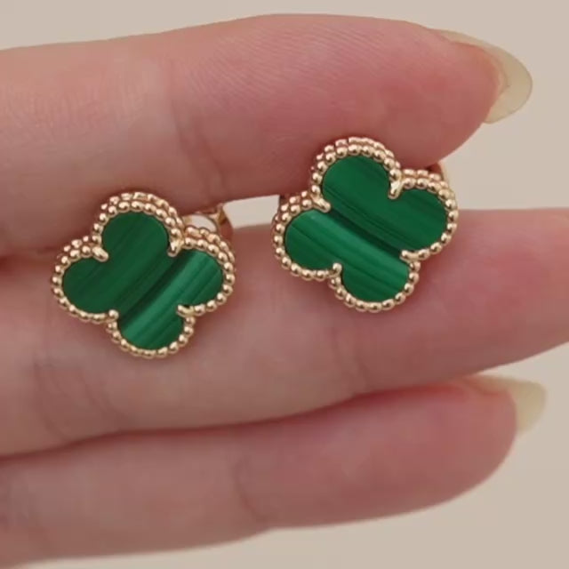 Second Hand Authentic Van Cleef & Arpels Vintage Alhambra Earrings Malachite 18K Yellow Gold