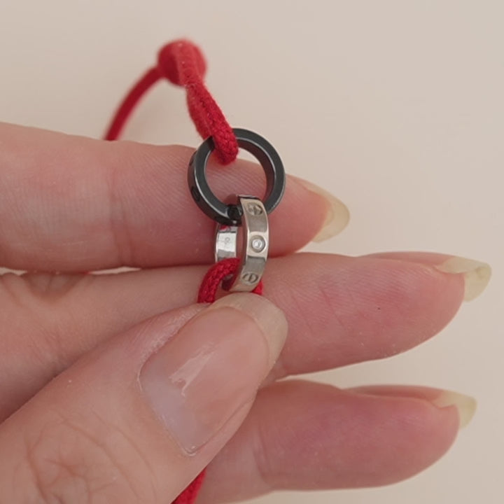 Used Cartier Love Diamond 18k White Gold Sèvres Porcelain Red Cord Bracelet