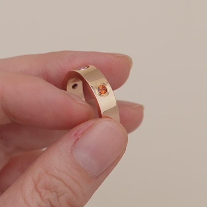 Cartier Love Rainbow Multi Gem 18K Rose Gold Ring Size 55