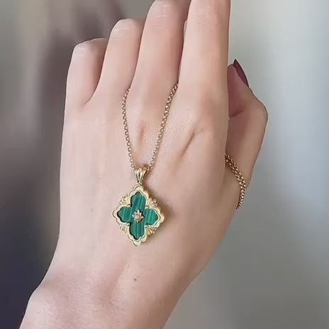 Second Hand Buccellati Opera Tulle Malachite 18K Yellow  Gold Pendant Necklace