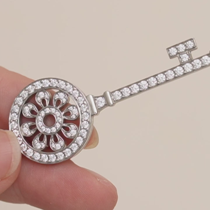 Preloved Tiffany Keys Petals Diamond Platinum Key Pendant Necklace