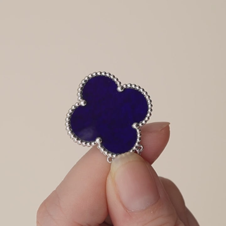 Authentic Van Cleef & Arpels Magic Alhambra Necklace Blue Sèvres Porcelain 18K White Gold