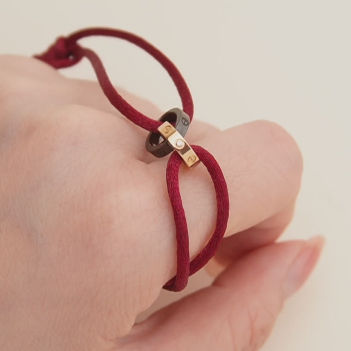 Used Cartier Love Diamond 18k Yellow Gold Sèvres Porcelain Red Cord Bracelet