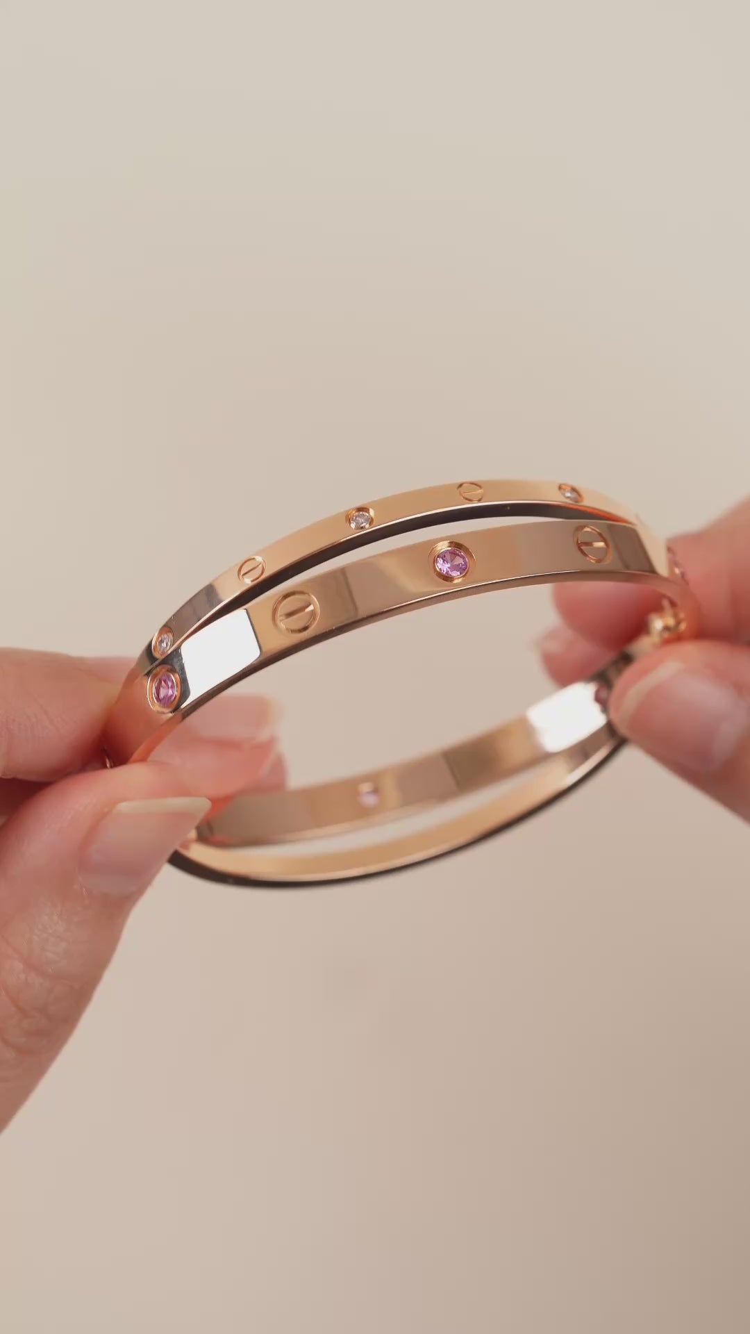 Preloved Cartier Love Diamond Pink Sapphire Double Bracelet Size 17