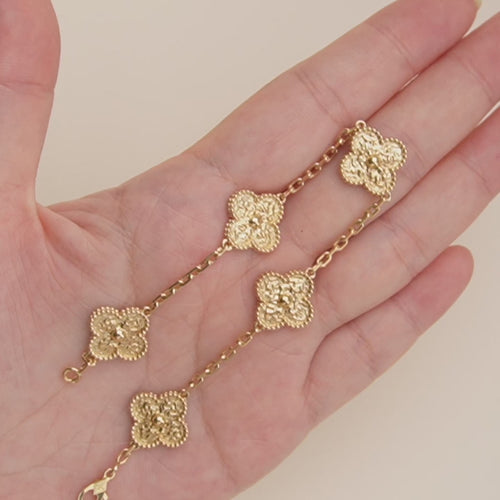 Used Van Cleef & Arpels Vintage Alhambra Hammered 18K Yellow Gold 5 Motif Bracelet