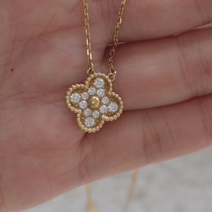 Van Cleef & Arpels Vintage Alhambra Yellow Gold Diamond Paved Pendant