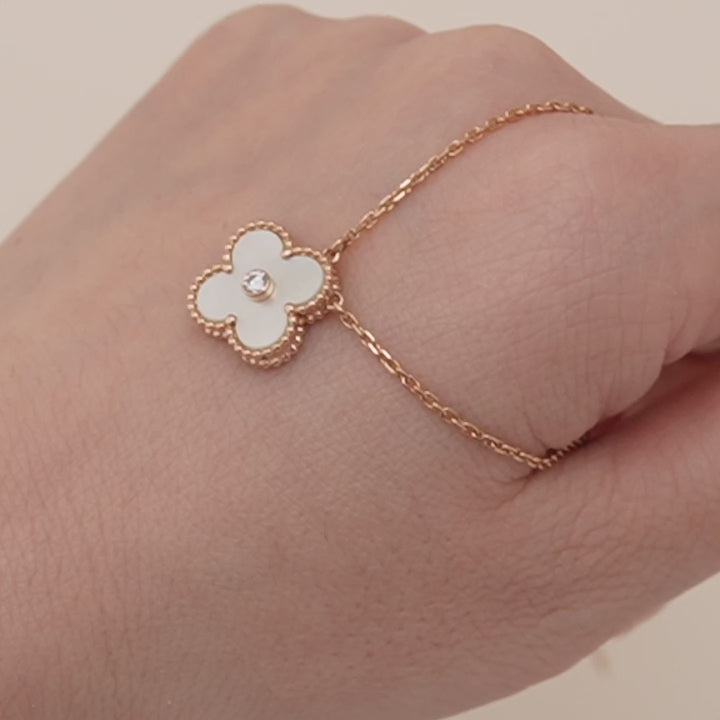 Preloved Authentic VCA Alhambra 2012 Holiday Necklace Diamond Mother of Pearl