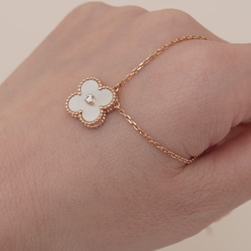 Preloved Authentic VCA Alhambra 2012 Holiday Necklace Diamond Mother of Pearl