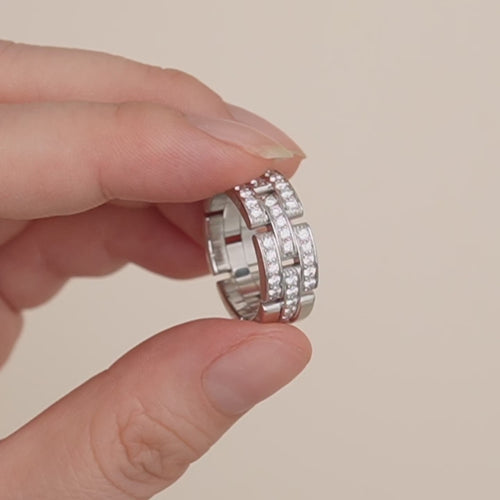 Preloved Cartier Maillon Panthère Ring 3-Row Half Pavé Diamond 18K White Gold Size 57