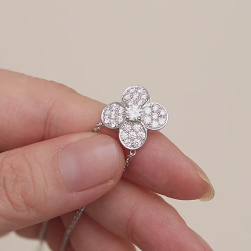 Preowned VCA Trefle Diamond Necklace 18K White Gold