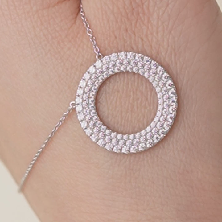 Preloved Tiffany & Co. Metro Three-Row Diamond 18K White Gold Circle Pendant Necklace