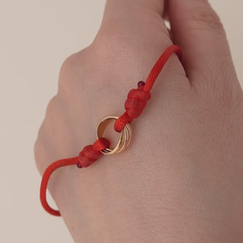 Second Hand Authentic Full Set Cartier Trinity Red Silk Cord Bracelet 18K Rose Gold