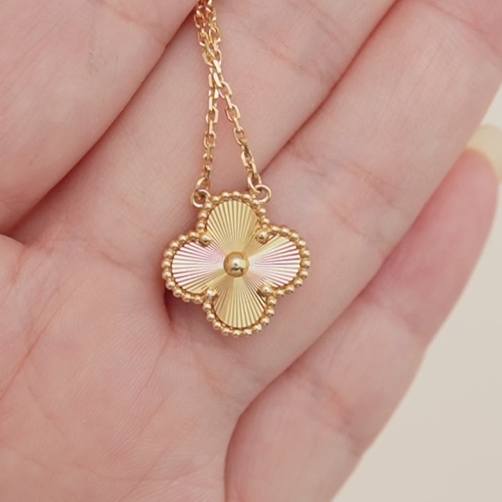 Preloved VCA Guilloché Pendant Necklace Vintage Alhambra 18K Yellow Gold Pendant