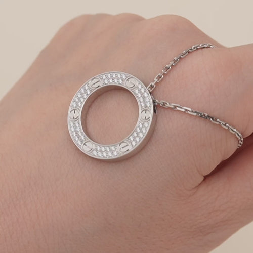 Second Hand Authentic Cartier Love Pavé Diamond 18K White Gold Necklace