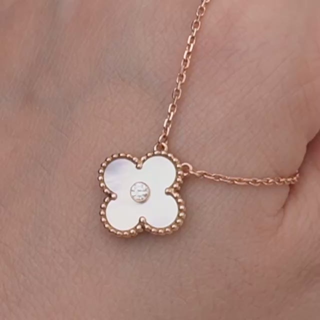 Second Hand Authentic Van Cleef & Arpels Alhambra 2012 Holiday Necklace Diamond Mother of Pearl