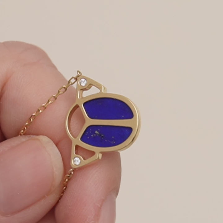 Second Hand Cartier Limited Edition Diamond Lapis Lazuli 18K Yellow Gold Scarab Pendant Necklace