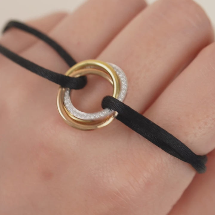 Preowned Cartier Trinity Diamond Yellow White and Rose Gold Black Cord Bracelet