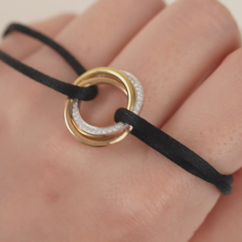 Preowned Cartier Trinity Diamond Yellow White and Rose Gold Black Cord Bracelet