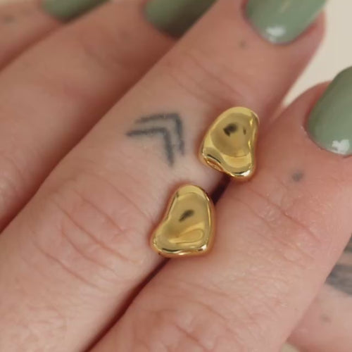 Second Hand Tiffany & Co. Elsa Peretti Full Heart Stud Earrings 18K Yellow Gold