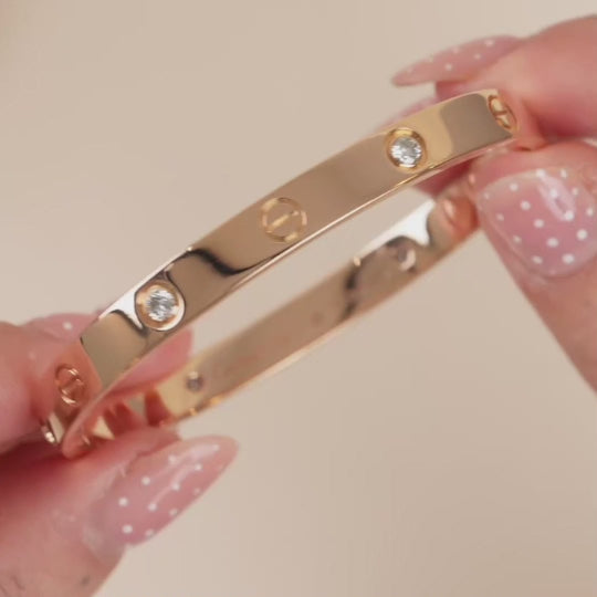 Cartier Love Bracelet Classic Model 4 Diamond 18K Rose Gold Size 17